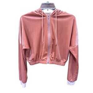 Retro Large hoodie sweatshirt Peach velour crop full zip cottage Y2K vibes